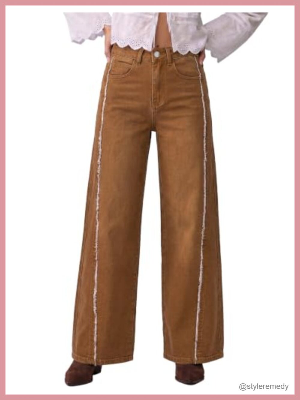 High Waisted Wide Leg Jeans with Side Trim, Stretchy Denim, Y2K Style